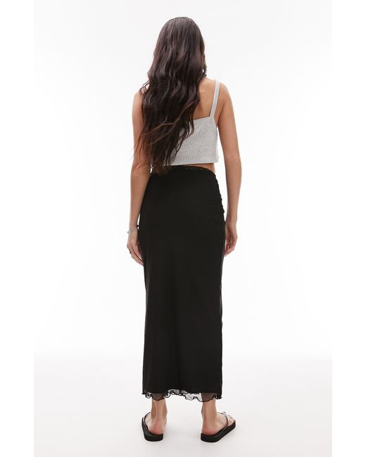 TOPSHOP Black Lace Trim Mesh Maxi Skirt