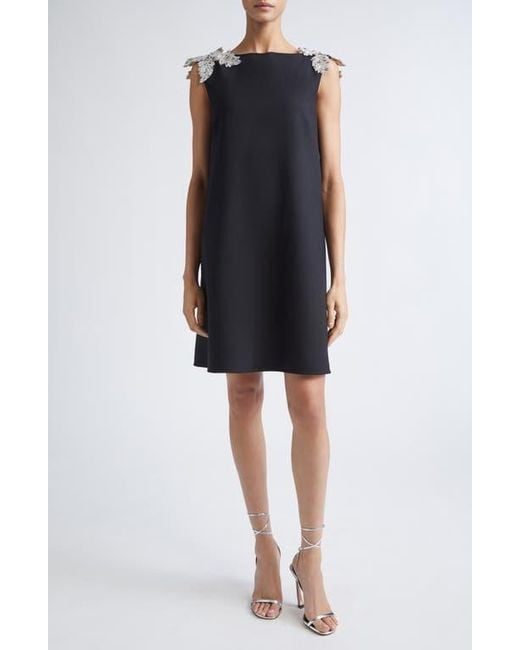 Oscar de la Renta Women's Black Sequin Fern Detail Sleeveless Shift Dress