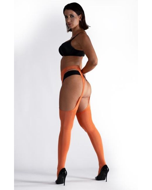 LECHERY Orange Lustrous Silky Shiny Sheer Suspender Crotchless Tights