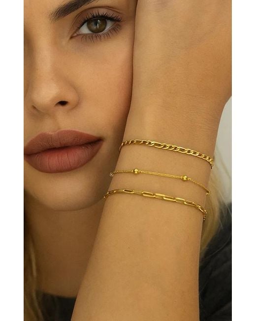 Hollywood Sensation Metallic Adriana 3-Piece Stackable Bracelet Trio Set, Beaded, Figaro, Paperclip Link