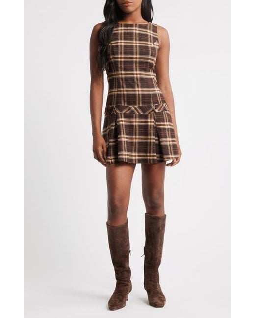 me and em brown dress Brown Gingham Shirred Martha Mini Dress main image 0
