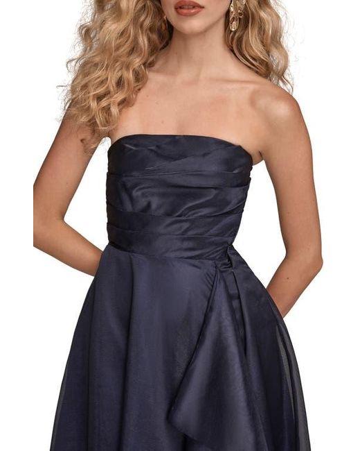 Donna Karan Blue Strapless Ruched Bodice Gown