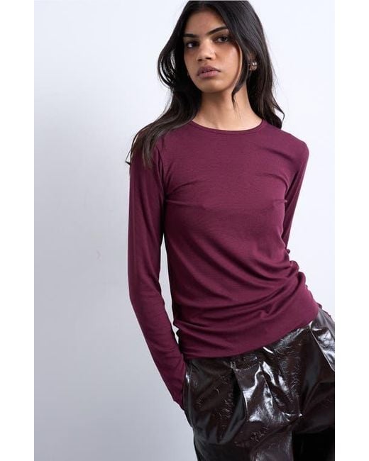 TOPSHOP Purple Long Sleeve Rib Top