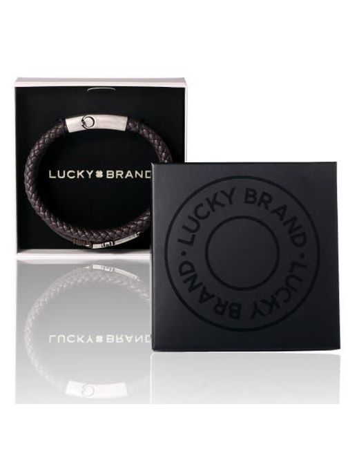 Lucky Brand Black Braided Leather Bracelet With Cross for men