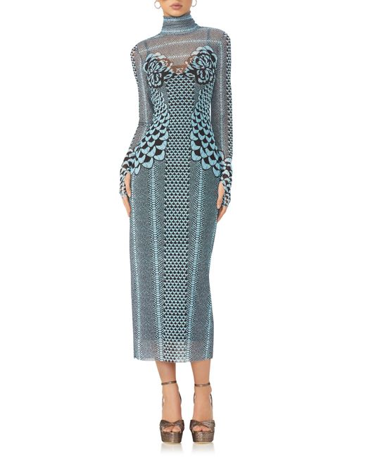 AFRM Shailene Turtleneck Long Sleeve Mesh Dress in Blue | Lyst