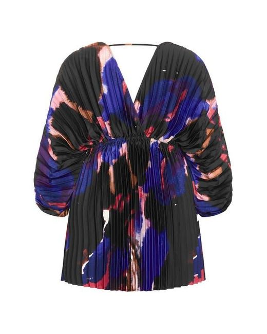 City Chic Blue Chloe Print Pleated Long Sleeve Satin Minidress