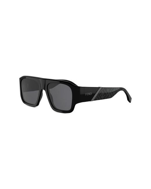 Fendi Black Diagonal 54Mm Rectangular Sunglasses for men