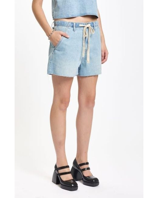 DAZE Blue Poolside Denim Cutoff Drawstring Shorts