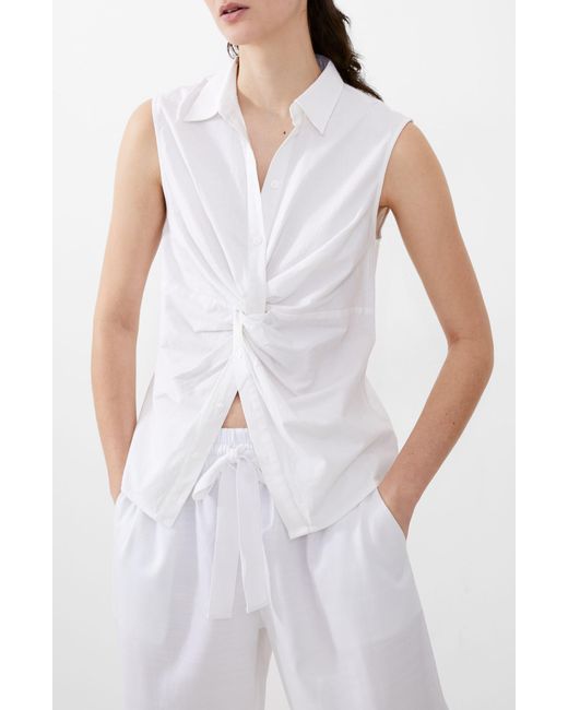 French Connection White Twist Front Linen Blend Sleeveless Top