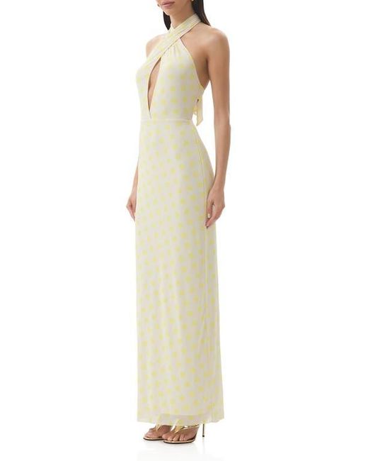 AFRM Natural Genie Polka Dot Cutout Mesh Halter Maxi Dress