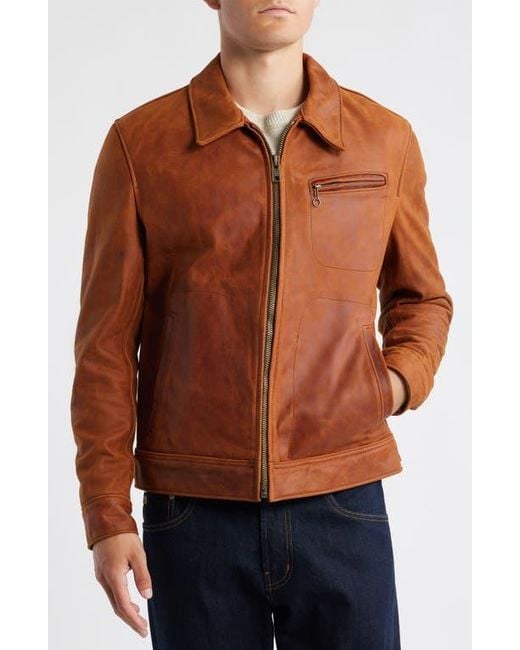 Schott Nyc Brown Lightweight Vintage Oil Tanned Unlined Cowhide Leather Trucker Jacket for men