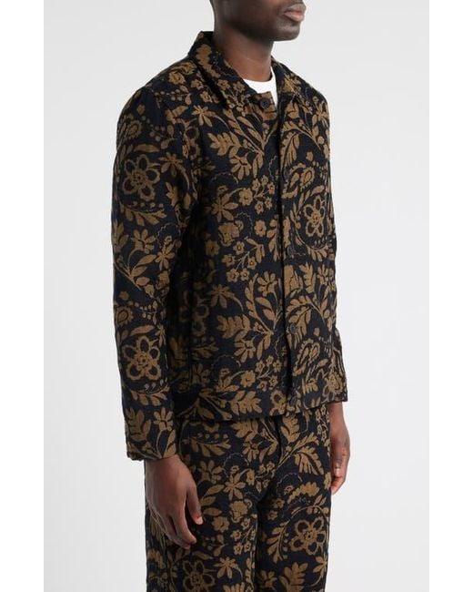 Wax London Brown Iggy Floral Chenille Jacquard Cotton Blend Button-Up Coat for men