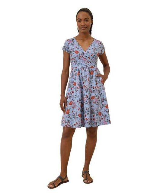 pact women's organic cotton fit & flare crossover dress Pact Women's Fit & Flare Crossover Dress Medium Midnight Blue Palms