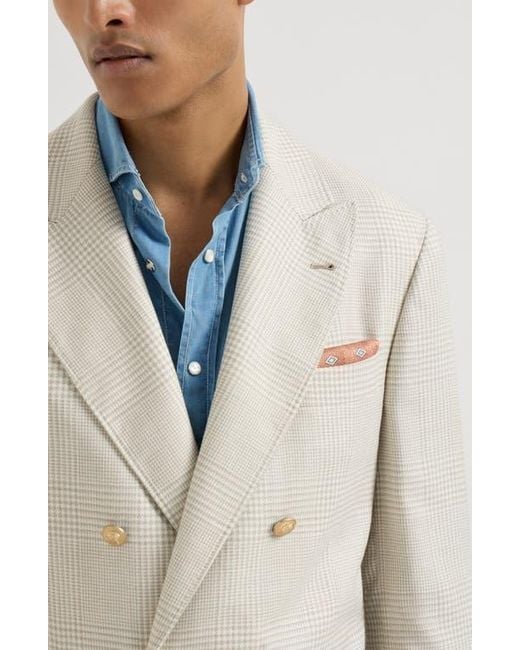 Brunello Cucinelli White Silk Pocket Square With Pattern for men