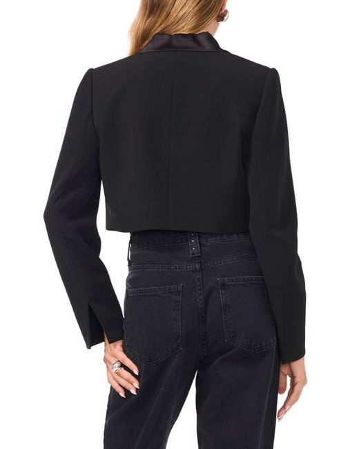 1.STATE Black Satin Lapel Crop Tuxedo Blazer