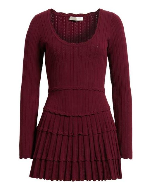 LoveShackFancy Red Long Sleeve Pointelle Sweater Minidress