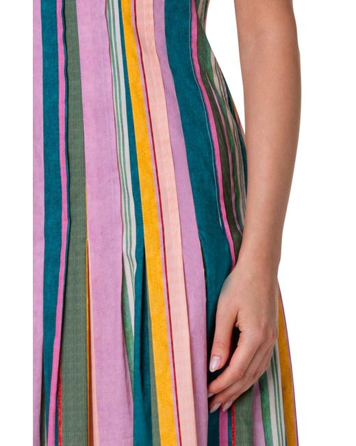 Akris Punto Multicolor Multistripe Scoop Neck Midi Dress