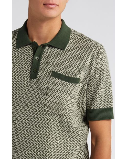 Percival Green Casa Martini Zigzag Jacquard Cotton Polo Sweater for men