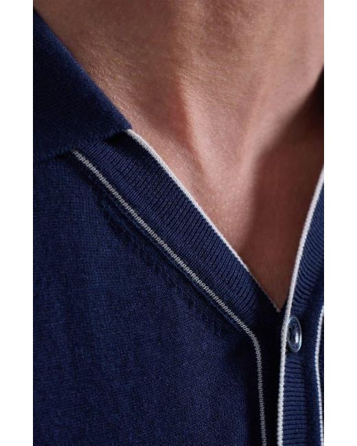 Bugatchi Blue Tipped Cotton & Silk Pocket Polo Sweater for men