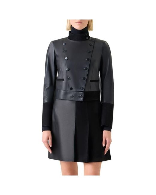 Akris Black Dean Leather Captain's Jacket