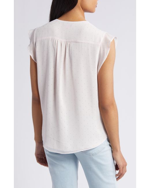 Vince Camuto White Beaded Cap Sleeve Top