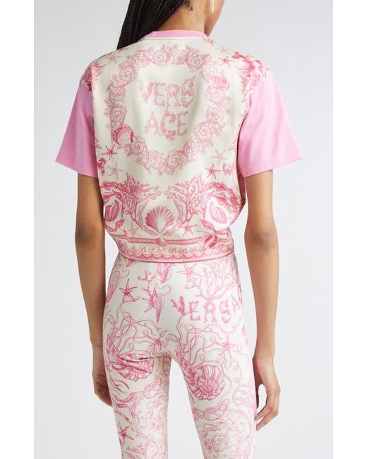 Versace Pink Barocco Safety Pin Crop T-Shirt