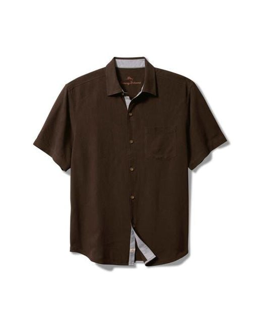 Tommy Bahama Brown I Get Better With Age Embroidered Short Sleeve Silk Button-Up Shirt for men