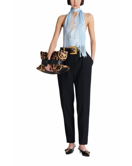Balmain Black Backless Crepe Satin Top With Fringe