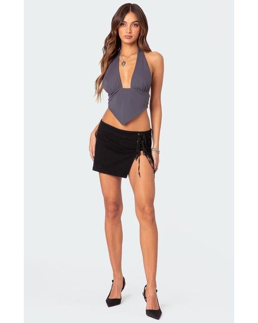 Edikted Black Open Back Triangle Halter Top