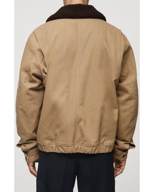 Mango Natural Canvas Insulated Jacket With Faux Shearling Collar for men