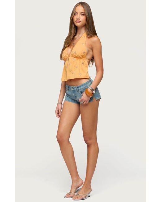 Edikted Blue Cherra Sequin Split Front Halter Top