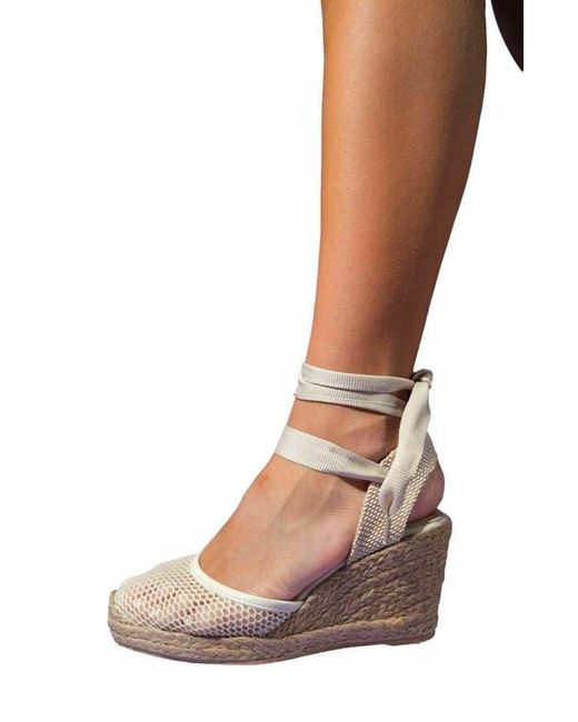 Forever & Always Shoes Blue Lions Mesh Leather Wedge Espadrilles Sandal