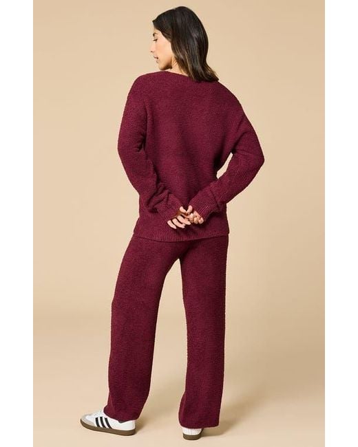 Softies Red Solid Marshmallow V-Neck Lounge Set