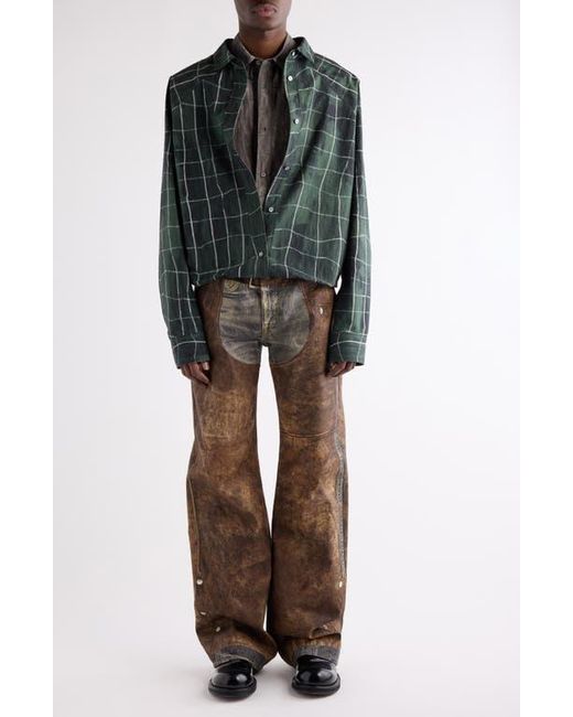 Acne Black Sayer Painted Check Papery Cotton Poplin Layered Button-Up Shirt for men