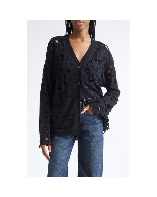 R13 Brown Ripped Merio Wool Boyfrined Cardigan
