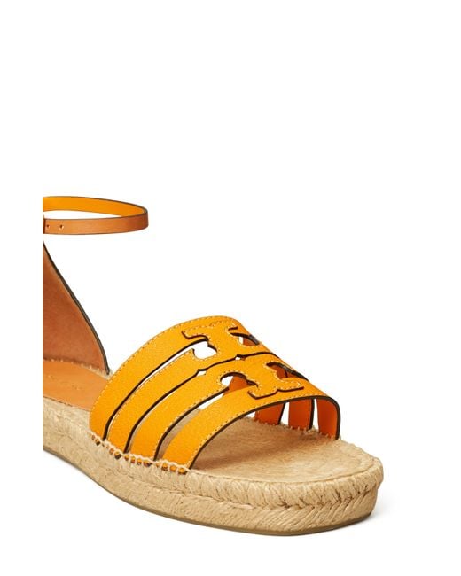 Tory Burch Orange Ines Ankle Strap Espadrille Platform Sandal