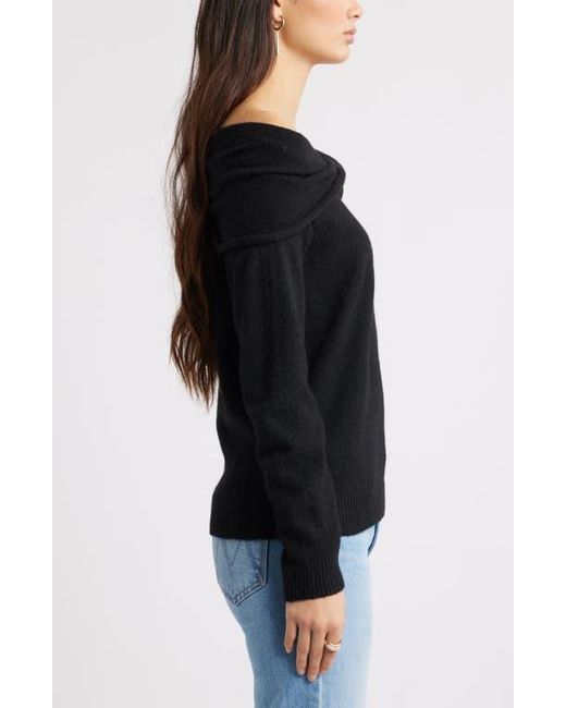 Open Edit Black Twisted Collar Sweater