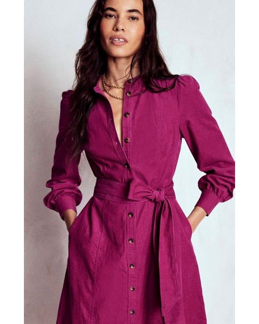 Boden Pink Bre Belted Corduroy Shirtdress