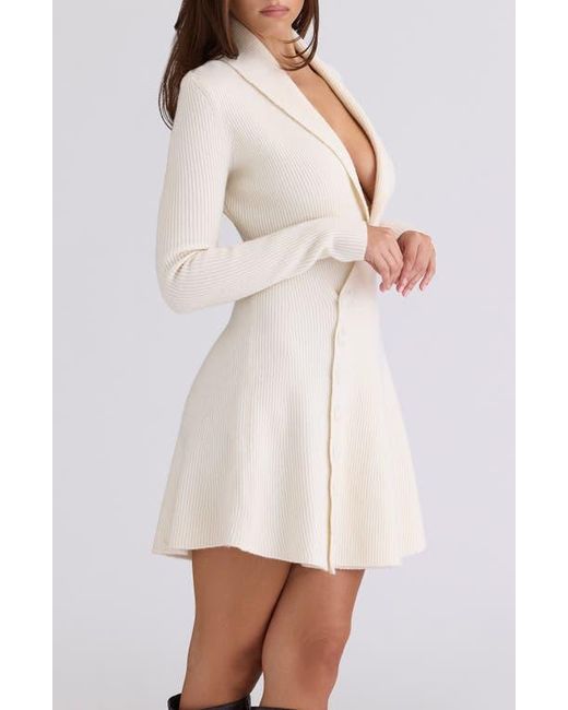 House Of Cb Ayla Plunge Neck Rib Knit Sweater Dress in White | Lyst