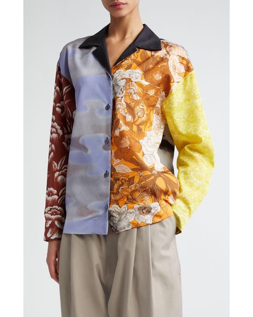 MERYLL ROGGE Multicolor Mixed Print Silk Long Sleeve Camp Shirt