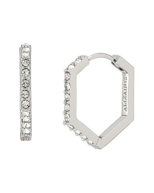 AllSaints White Hattie Crystal Hexagon Hoop Earrings