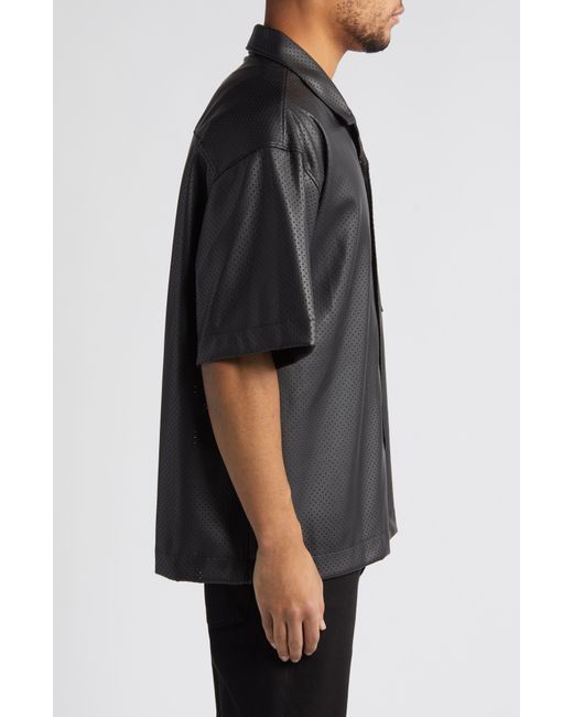 HUGO Black Egeeno Oversize Short Sleeve Faux Leather Button-up Shirt for men