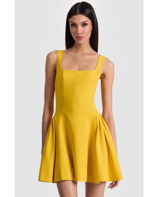 Alice + Olivia Yellow Vera Fit & Flare Minidress
