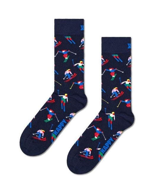 Happy Socks Blue Winter Sports Assorted 2-Pack Cotton Blend Crew Socks Gift Box for men