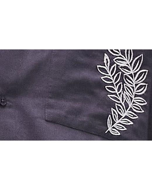 Topman Blue Embroidered Cotton & Linen Button-up Shirt for men