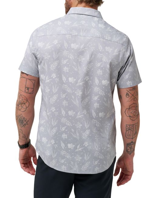 Travis Mathew Gray West Nowhere Floral Short Sleeve Stretch Button-up Shirt for men