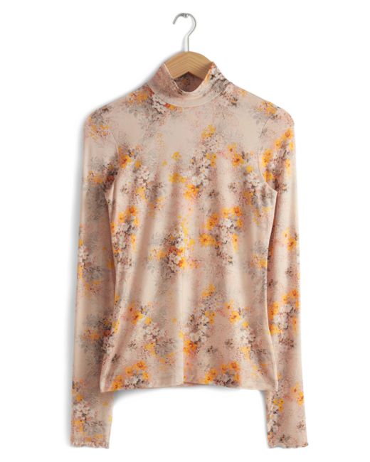 & Other Stories Black & Floral Mock Neck Top