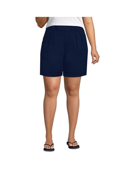 Lands' End Blue Chino High Rise Pleated 7 Shorts