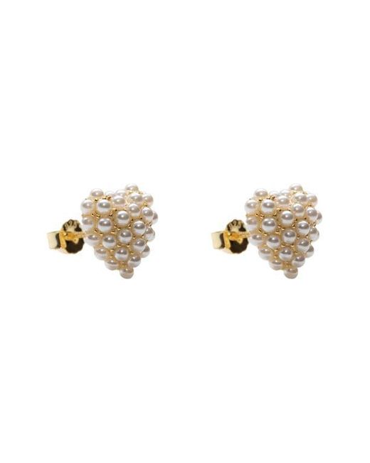 Argento Vivo Sterling Silver Metallic Heart Burst Faux Pearl Stud Earrings