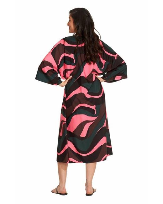 Gottex Beach Life Red Iris Midi Swim Cover Up Kimono